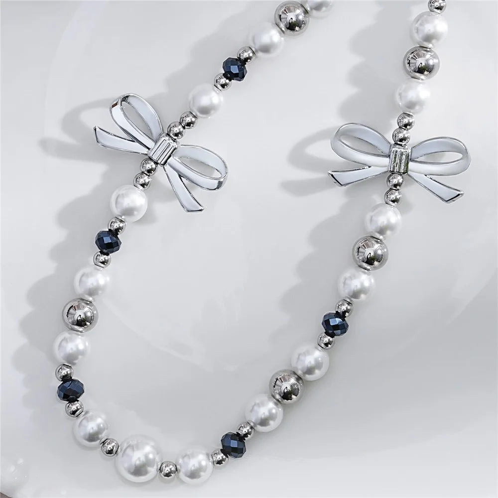 17cm Double Bow Pearl Beaded Phone Charm Lanyard Chain Anti-Lost Wrist Strap Phone Bracelet Keychain - 6