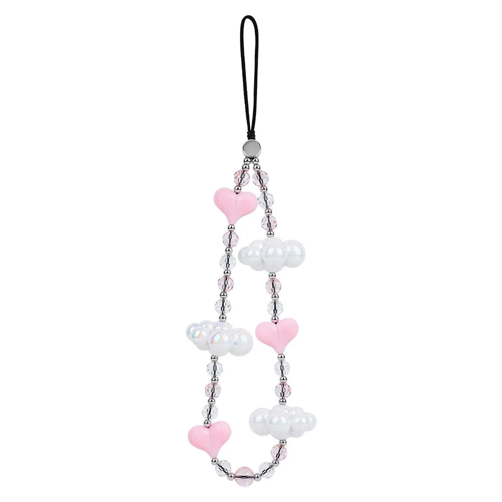 17cm Phone Chain Acrylic Cloud Lanyard with Heart Beads Crystal Phone Strap Anti-lost Hanging Accessory - 1