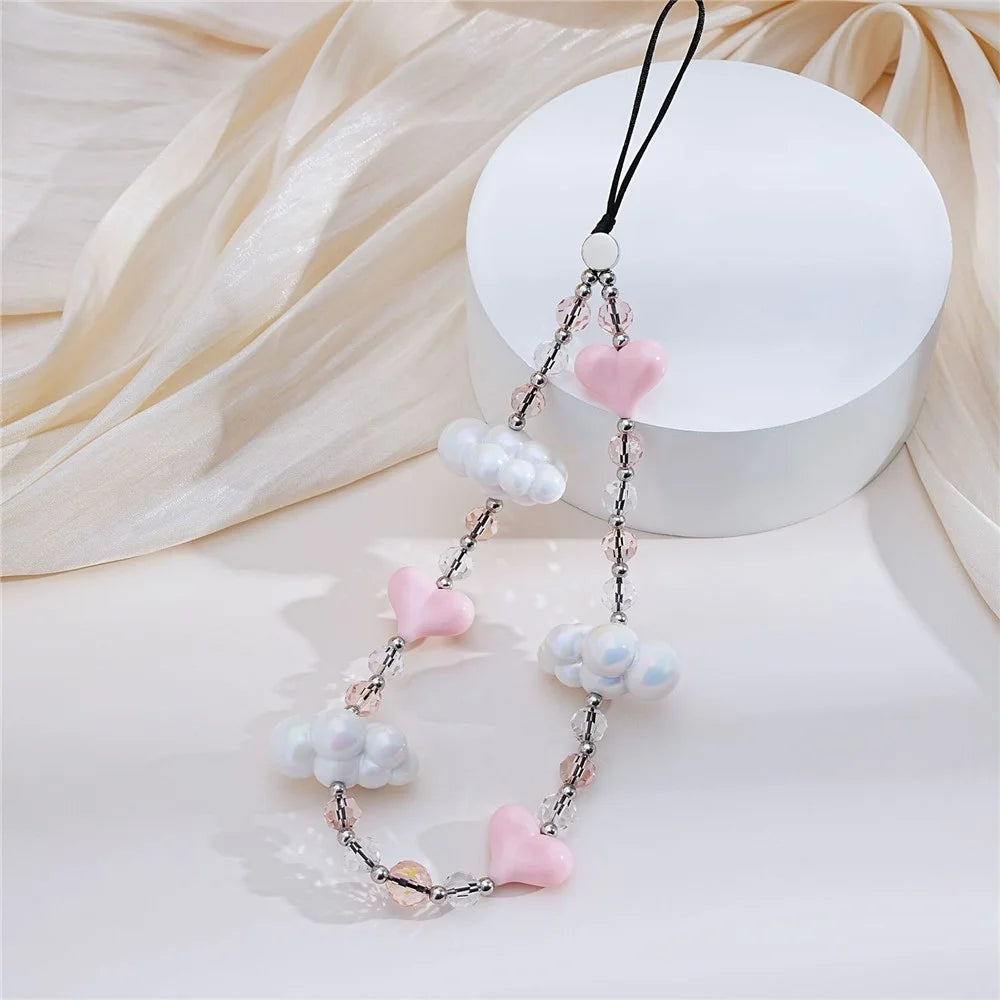 17cm Phone Chain Acrylic Cloud Lanyard with Heart Beads Crystal Phone Strap Anti-lost Hanging Accessory - 2