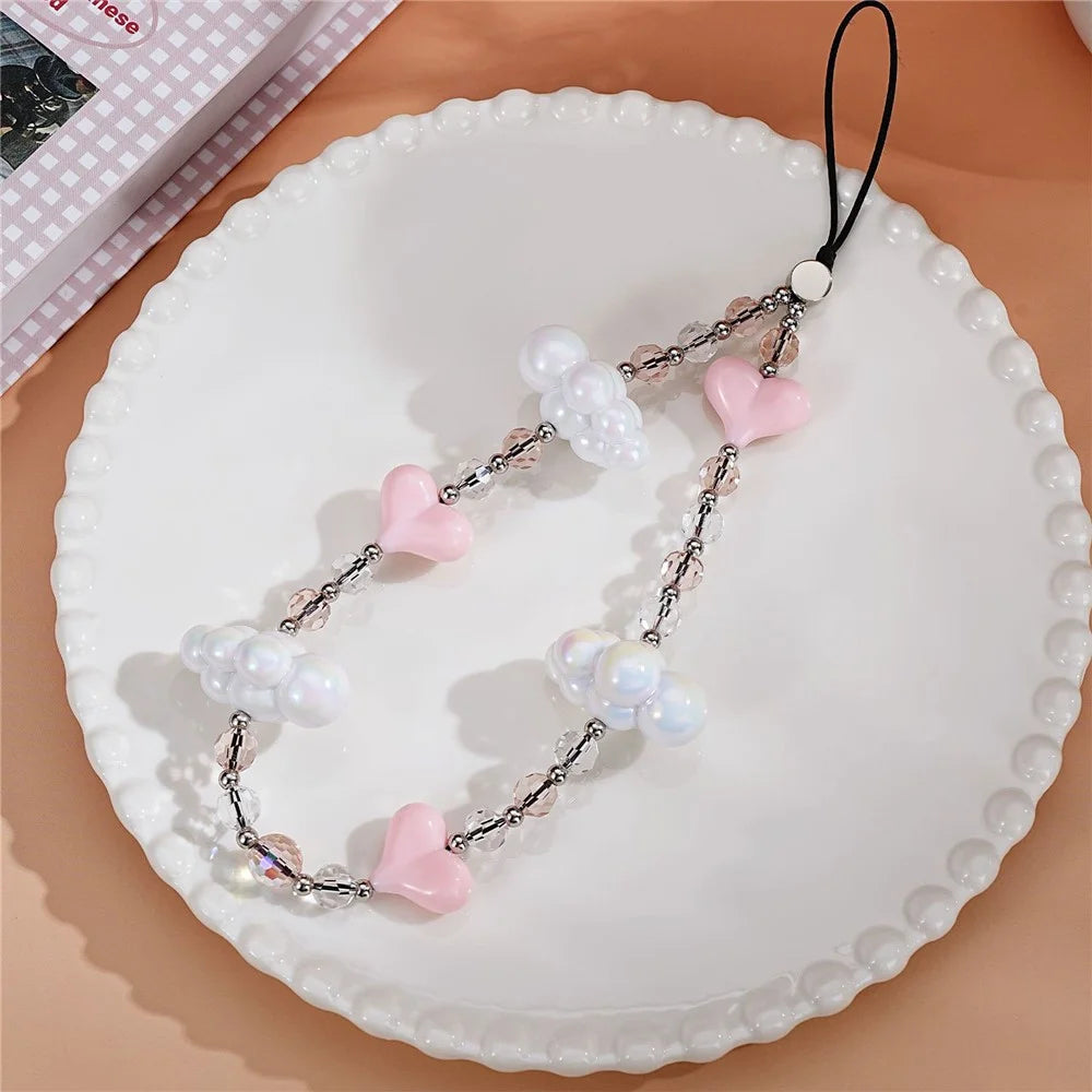 17cm Phone Chain Acrylic Cloud Lanyard with Heart Beads Crystal Phone Strap Anti-lost Hanging Accessory - 4