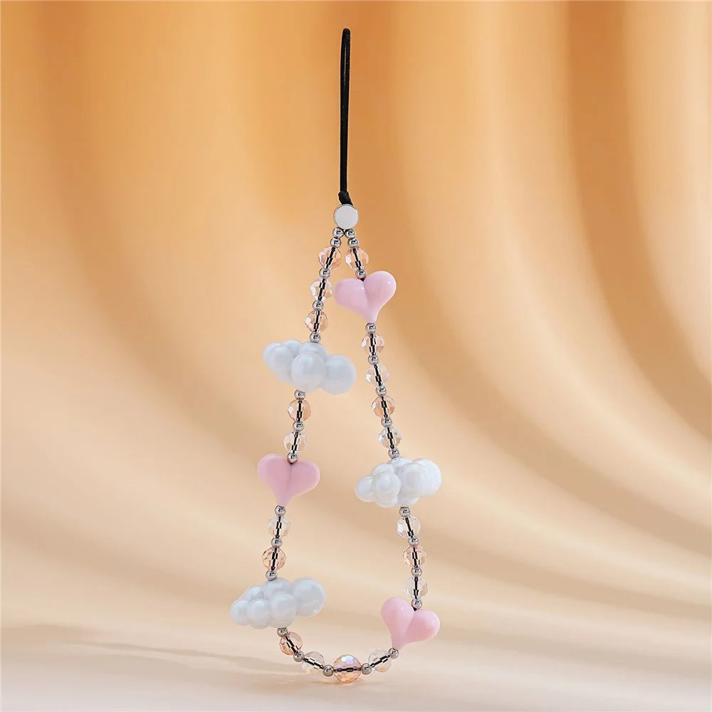 17cm Phone Chain Acrylic Cloud Lanyard with Heart Beads Crystal Phone Strap Anti-lost Hanging Accessory - 5