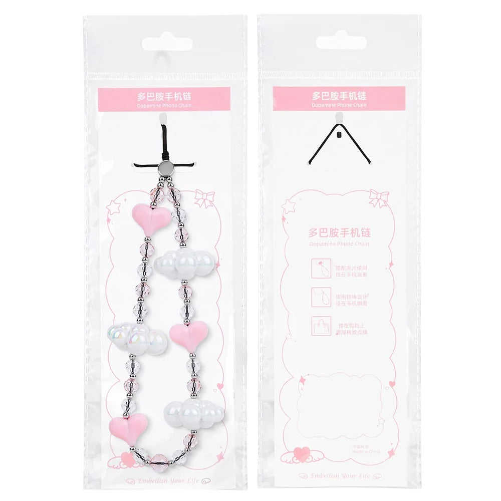 17cm Phone Chain Acrylic Cloud Lanyard with Heart Beads Crystal Phone Strap Anti-lost Hanging Accessory - 6