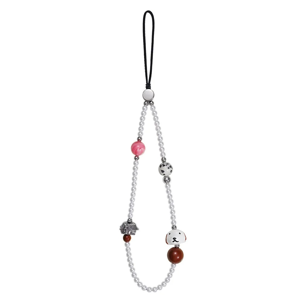 17cm Phone Chain Strap with Cute Dog Charm Pearl Beads Anti-Lost Phone Lanyard Wrist Strap - 1