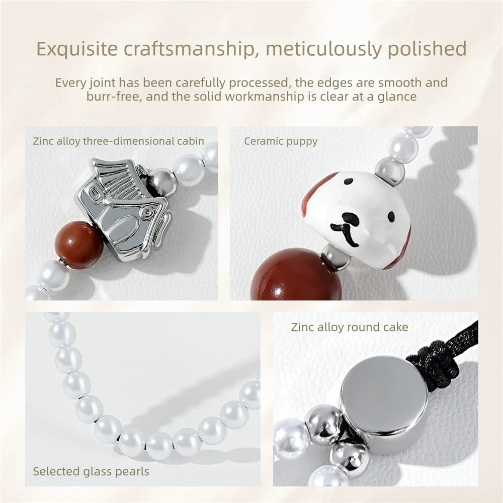 17cm Phone Chain Strap with Cute Dog Charm Pearl Beads Anti-Lost Phone Lanyard Wrist Strap - 4
