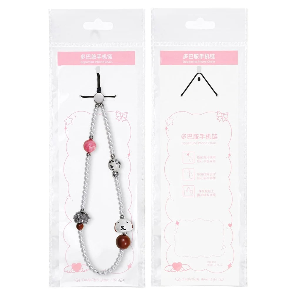 17cm Phone Chain Strap with Cute Dog Charm Pearl Beads Anti-Lost Phone Lanyard Wrist Strap - 7