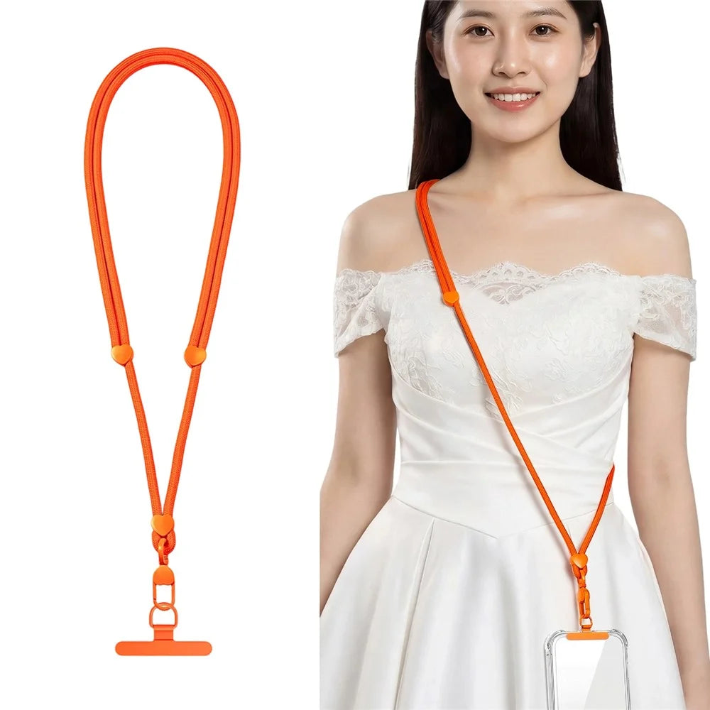 CT-73 150cm Phone Lanyard Adjustable Polyester Strap Anti-Theft Round Rope with Patch, Diameter: 6mm - Orange - 1