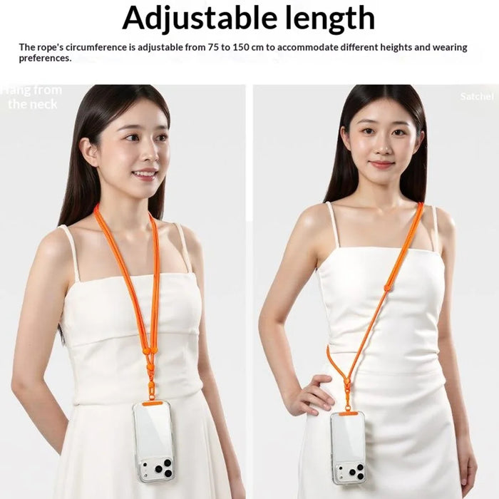 CT-73 150cm Phone Lanyard Adjustable Polyester Strap Anti-Theft Round Rope with Patch, Diameter: 6mm - Orange - 3