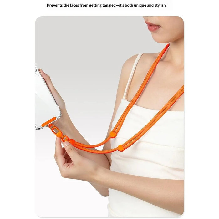 CT-73 150cm Phone Lanyard Adjustable Polyester Strap Anti-Theft Round Rope with Patch, Diameter: 6mm - Orange - 6