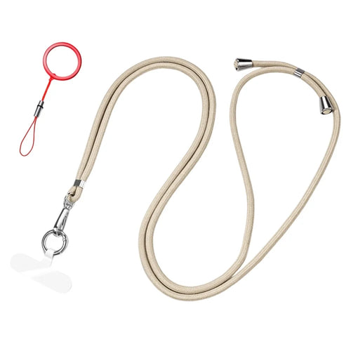 CT-67 1.6m Adjustable Phone Lanyard Crossbody Strap with 60 x 16mm Clear TPU Tether Tab, Strap Diameter: 6mm - Light Camel - 1