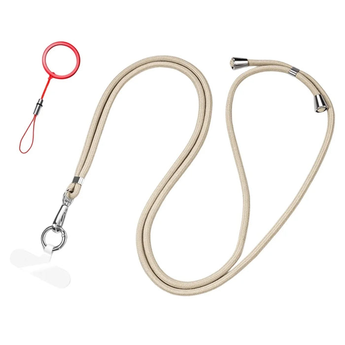 CT-67 1.6m Adjustable Phone Lanyard Crossbody Strap with 60 x 16mm Clear TPU Tether Tab, Strap Diameter: 6mm - Light Camel - 1