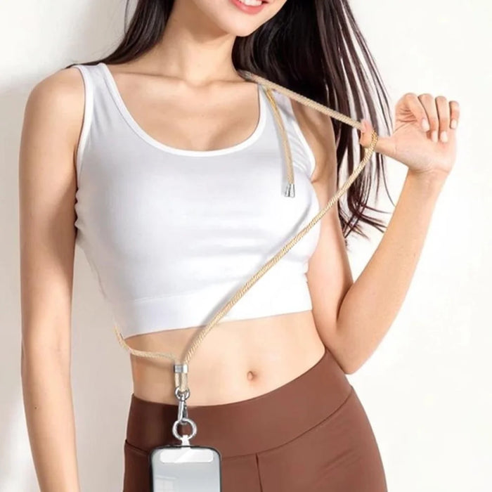 CT-67 1.6m Adjustable Phone Lanyard Crossbody Strap with 60 x 16mm Clear TPU Tether Tab, Strap Diameter: 6mm - Light Camel - 2