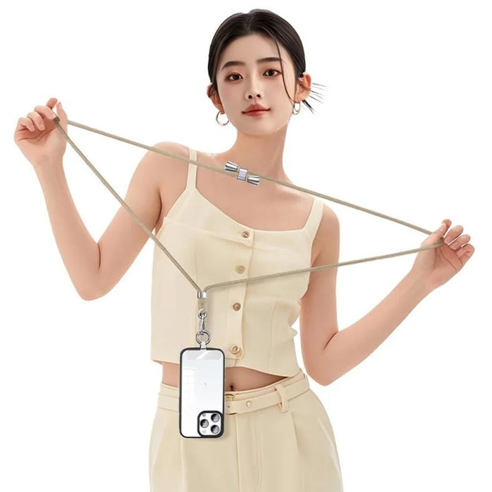 CT-67 1.6m Adjustable Phone Lanyard Crossbody Strap with 60 x 16mm Clear TPU Tether Tab, Strap Diameter: 6mm - Light Camel - 3