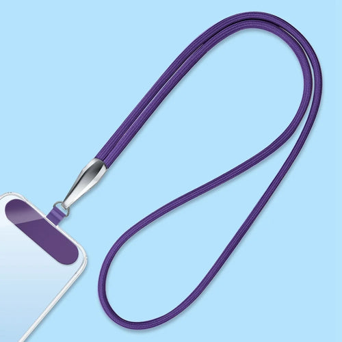 CT-66 90cm Phone Lanyard Neck Strap with 60 x 16mm Clear TPU Tether Tab, Strap Diameter: 6mm - Dark Purple - 1