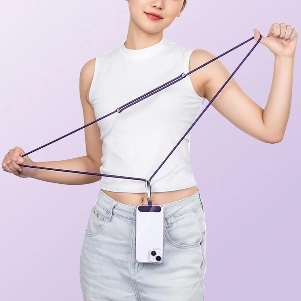 CT-66 160cm Crossbody Phone Lanyard Adjustable Strap with 60 x 16mm Clear TPU Tether Tab, Strap Diameter: 6mm - Dark Purple - 3