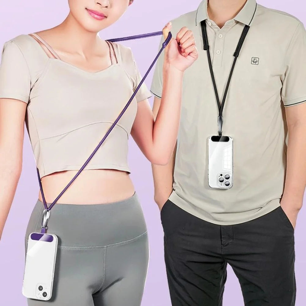 CT-66 160cm Crossbody Phone Lanyard Adjustable Strap with 60 x 16mm Clear TPU Tether Tab, Strap Diameter: 6mm - Dark Purple - 4