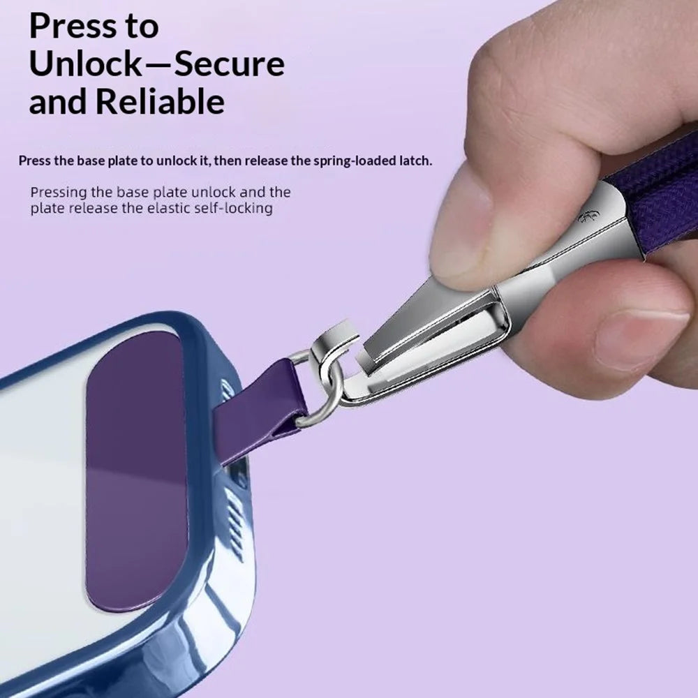 CT-66 160cm Crossbody Phone Lanyard Adjustable Strap with 60 x 16mm Clear TPU Tether Tab, Strap Diameter: 6mm - Dark Purple - 5