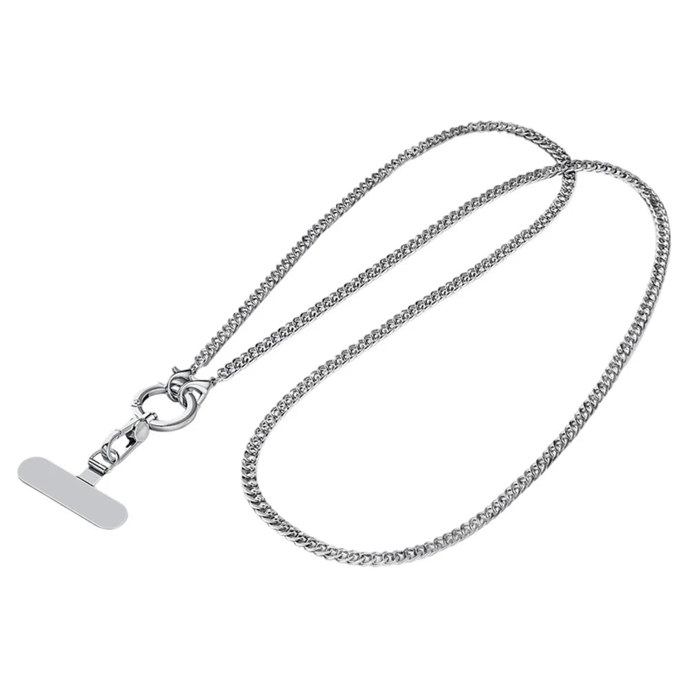 CT-62 120cm Phone Lanyard Crossbody Detachable Ring Clasp Anti-Drop Chain Strap with Tether Patch - Silver - 1
