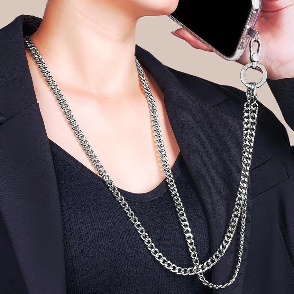 CT-62 120cm Phone Lanyard Crossbody Detachable Ring Clasp Anti-Drop Chain Strap with Tether Patch - Silver - 3