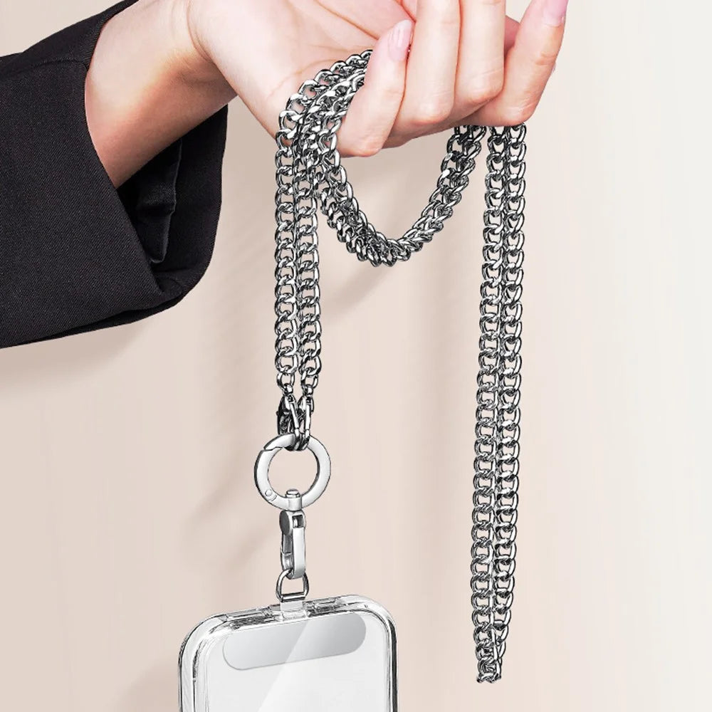 CT-62 120cm Phone Lanyard Crossbody Detachable Ring Clasp Anti-Drop Chain Strap with Tether Patch - Silver - 4