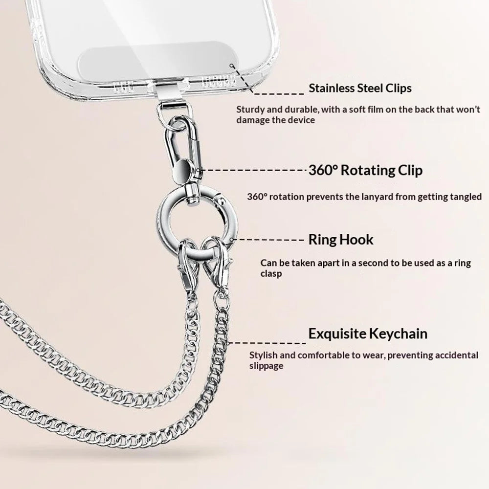 CT-62 120cm Phone Lanyard Crossbody Detachable Ring Clasp Anti-Drop Chain Strap with Tether Patch - Silver - 5