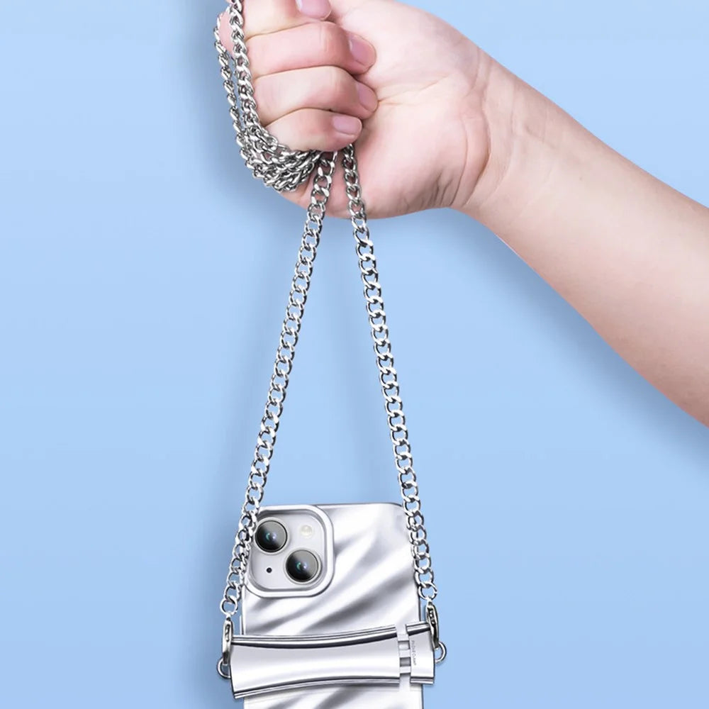 CT-61 120cm Phone Chain with Clamp Metal Anti-Scratch Crossbody Lanyard Strap - Silver - 4