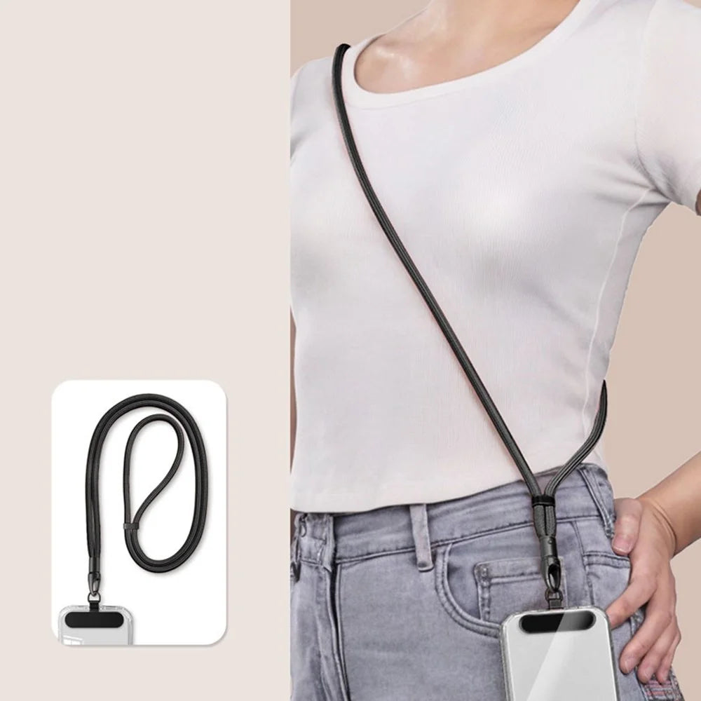 CT-69 126cm Crossbody Phone Lanyard Rope Security Buckle Adjustable Anti-Theft Strap with Tether Patch, Diameter: 7mm - Black - 1