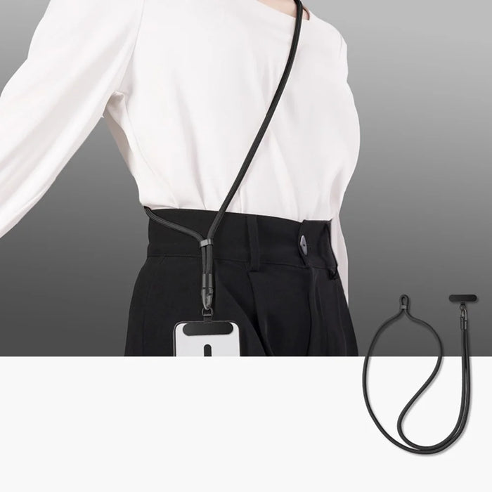 CT-69 126cm Crossbody Phone Lanyard Rope Security Buckle Adjustable Anti-Theft Strap with Tether Patch, Diameter: 7mm - Black - 2