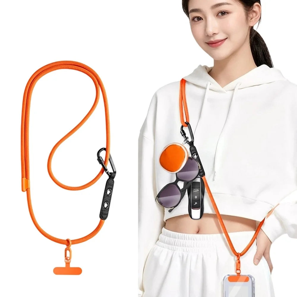 CT-84 160cm Phone Lanyard Anti-Drop Adjustable Polyester Strap with Tether Patch for Outdoor Hiking - Orange - 1