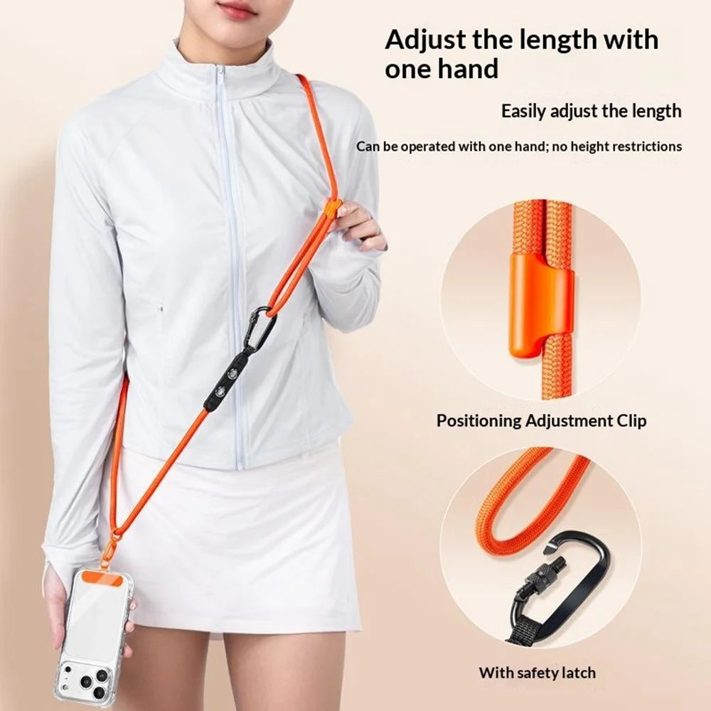 CT-84 160cm Phone Lanyard Anti-Drop Adjustable Polyester Strap with Tether Patch for Outdoor Hiking - Orange - 3