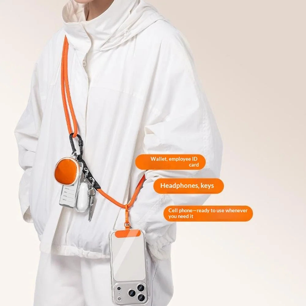 CT-84 160cm Phone Lanyard Anti-Drop Adjustable Polyester Strap with Tether Patch for Outdoor Hiking - Orange - 4
