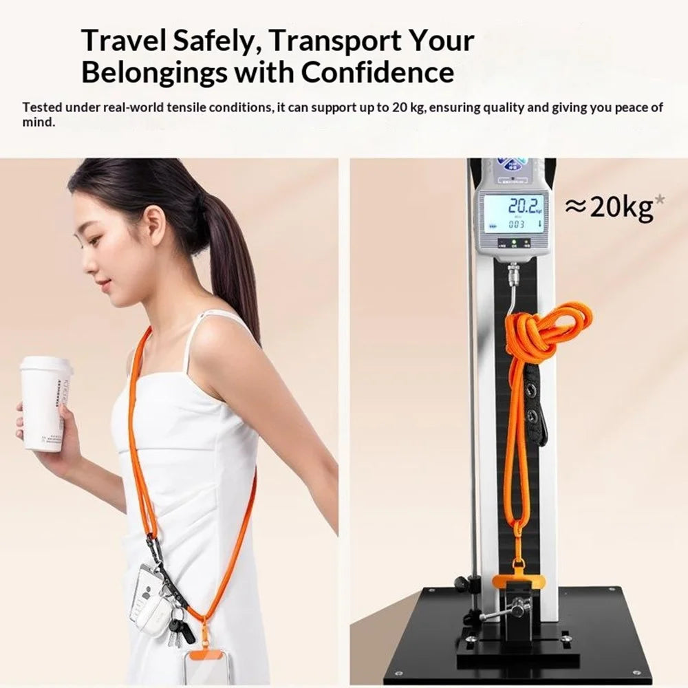 CT-84 160cm Phone Lanyard Anti-Drop Adjustable Polyester Strap with Tether Patch for Outdoor Hiking - Orange - 5