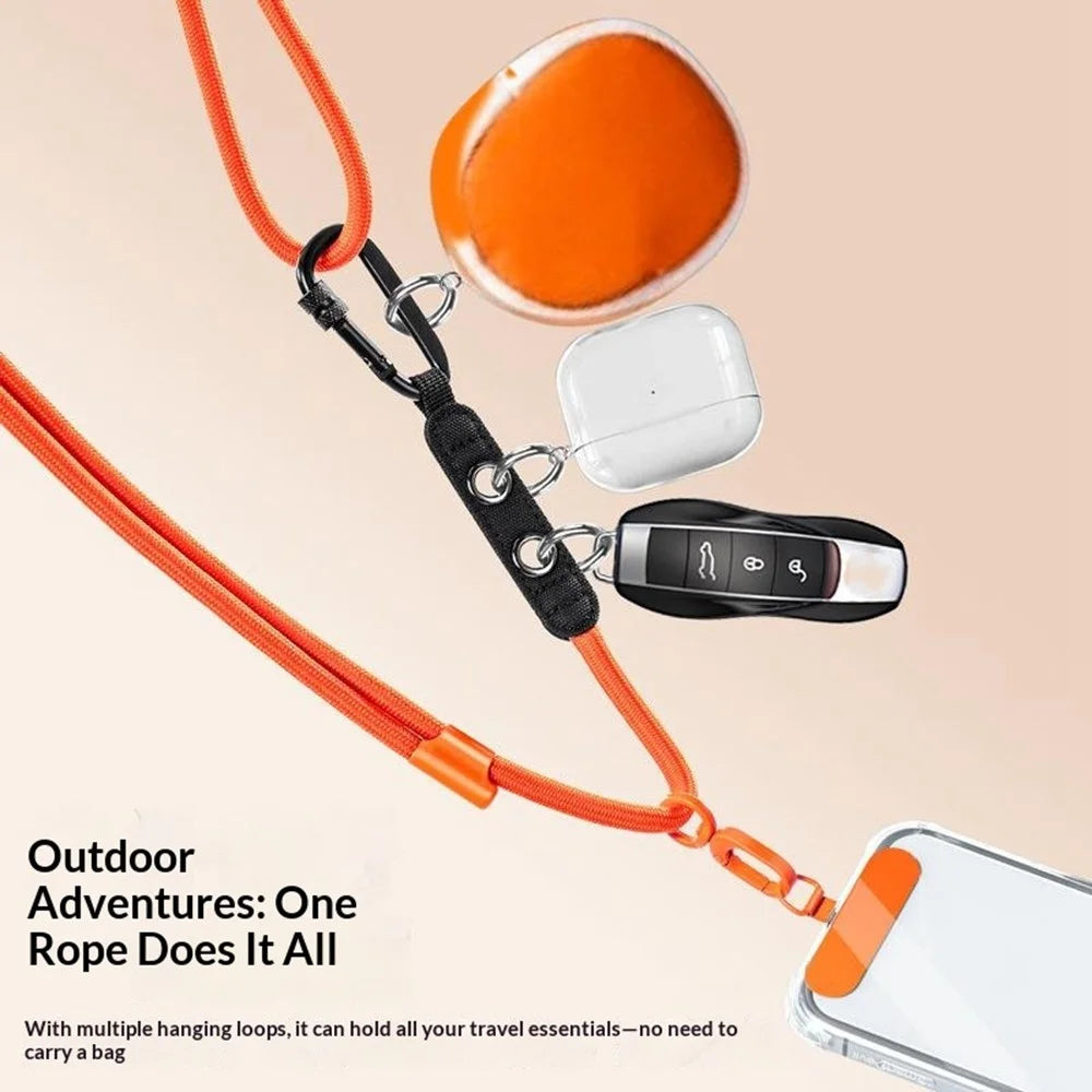 CT-84 160cm Phone Lanyard Anti-Drop Adjustable Polyester Strap with Tether Patch for Outdoor Hiking - Orange - 6