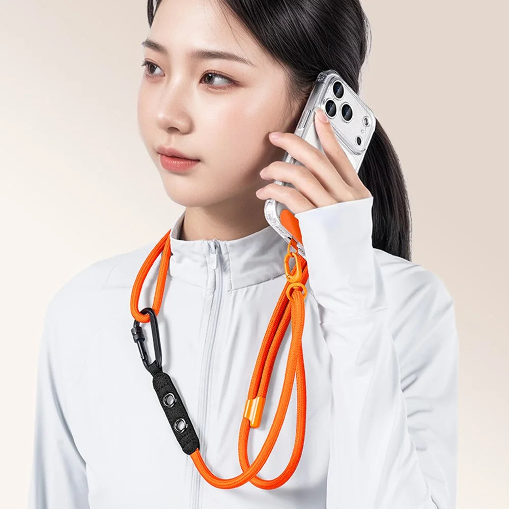 CT-84 160cm Phone Lanyard Anti-Drop Adjustable Polyester Strap with Tether Patch for Outdoor Hiking - Orange - 7