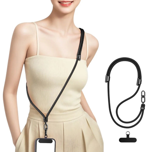 CT-88 150cm Cell Phone Lanyard Rotating Dual Lock  Adjustable Anti-Loss Rope with Stainless Steel Tether Patch, Diameter: 7mm - Black - 1