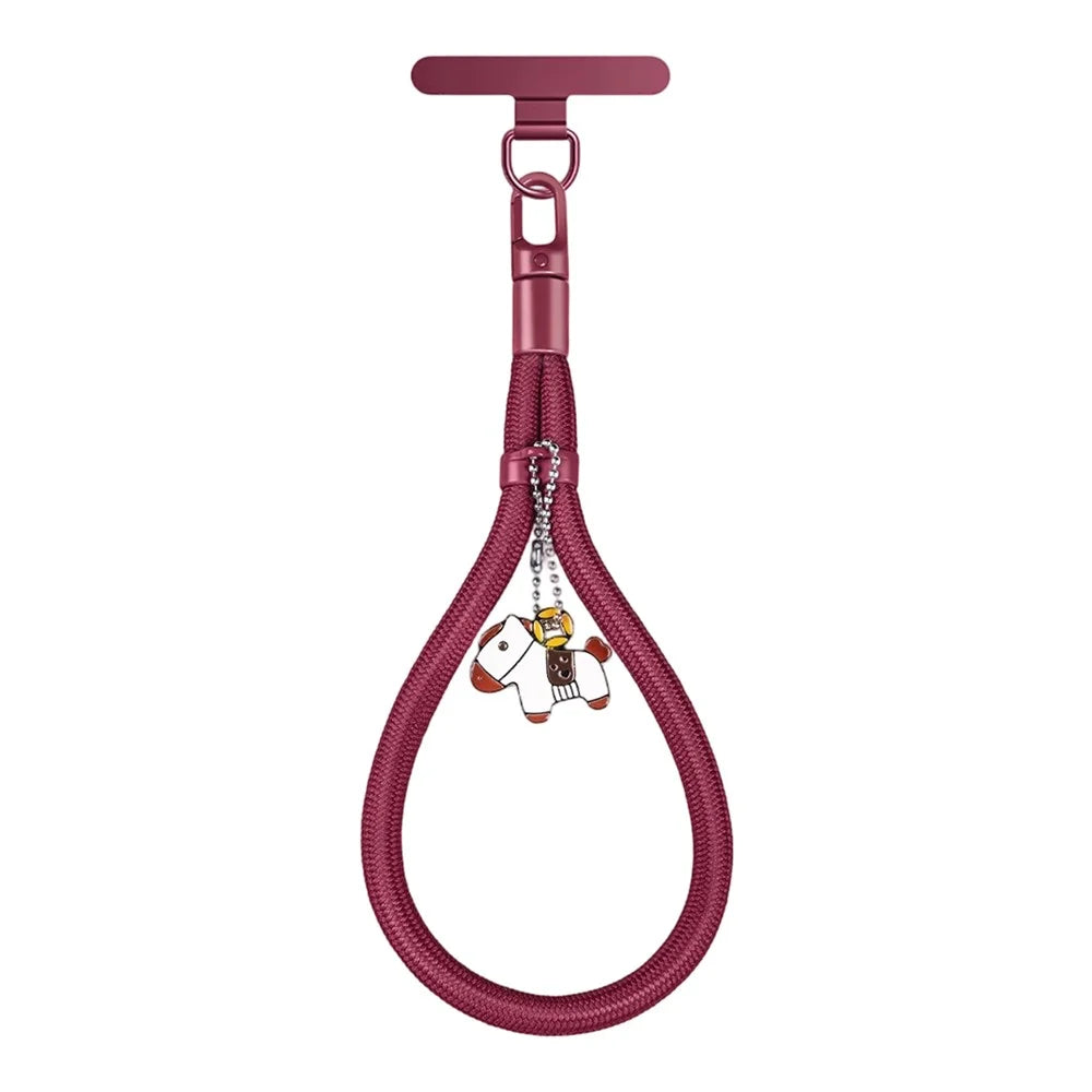 CT-90 30cm Self-Locking Phone Lanyard Wrist Strap Polyester Anti-Loss Rope, Diameter: 7mm - Wine Red - 1
