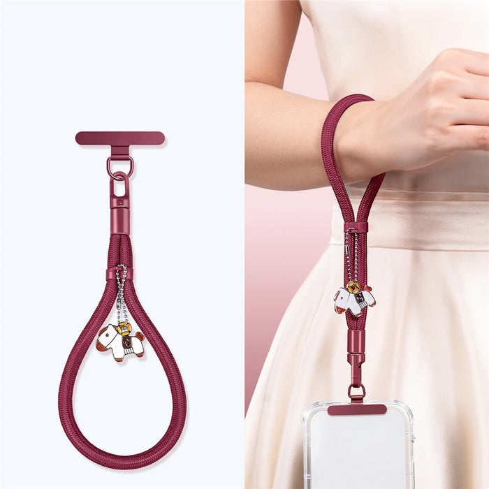 CT-90 30cm Self-Locking Phone Lanyard Wrist Strap Polyester Anti-Loss Rope, Diameter: 7mm - Wine Red - 2