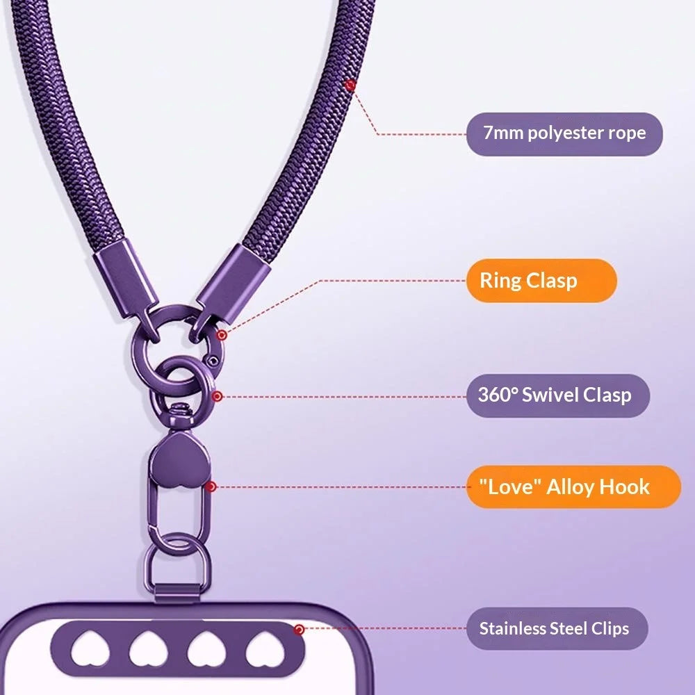 CT-91 30cm Phone Lanyard 360° Swivel Hand Strap Polyester Rope, Thickness: 7mm - Orange - 7