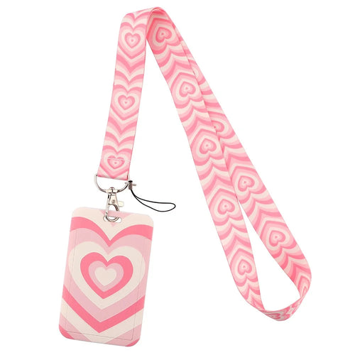 Universal Phone Lanyard Keychain with ID Badge Holder Heart Pattern Neck Strap for Student, Nurse, Teacher - AL896-1 - 1