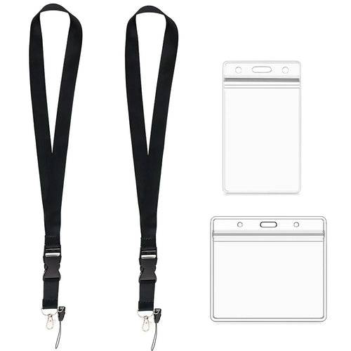 2Pcs Mobile Phone Polyester Lanyard Cellphone Name Tag Badge Neck Strap with 2 Transparent Card Holder - 1