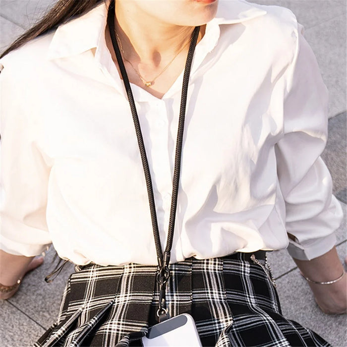 Neck-Mounted Phone Lanyard 3Pcs / Set Anti-Lost Cell Phone Nylon Hanging Rope with Strap, Plastic Tether Tab - Black - 3