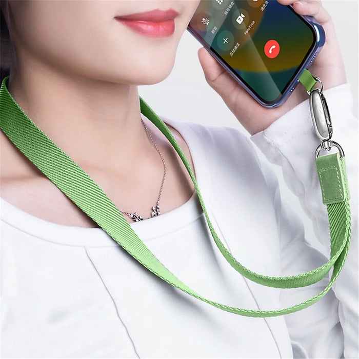 Neck-Mounted Phone Lanyard Anti-Lost Cell Phone Polyester Strap with Metal Buckle, PC Tether Tab - Matcha Green - 4
