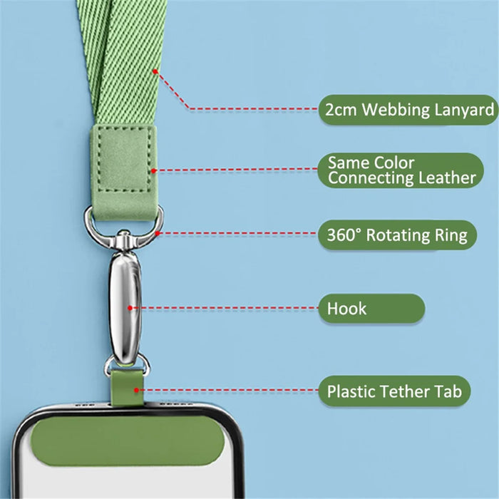 Neck-Mounted Phone Lanyard Anti-Lost Cell Phone Polyester Strap with Metal Buckle, PC Tether Tab - Matcha Green - 7