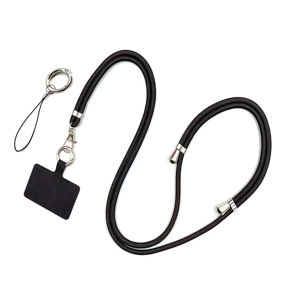 Polyester Phone Lanyard Adjustable 5mm Neck Strap Crossbody Cell Phone Strap with Patch - Black - 1