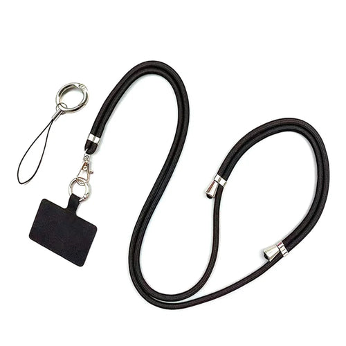 Polyester Phone Lanyard Adjustable 5mm Neck Strap Crossbody Cell Phone Strap with Patch - Black - 1