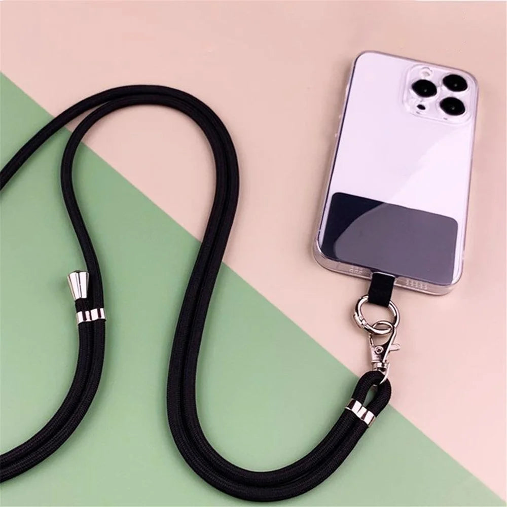 Polyester Phone Lanyard Adjustable 5mm Neck Strap Crossbody Cell Phone Strap with Patch - Black - 4
