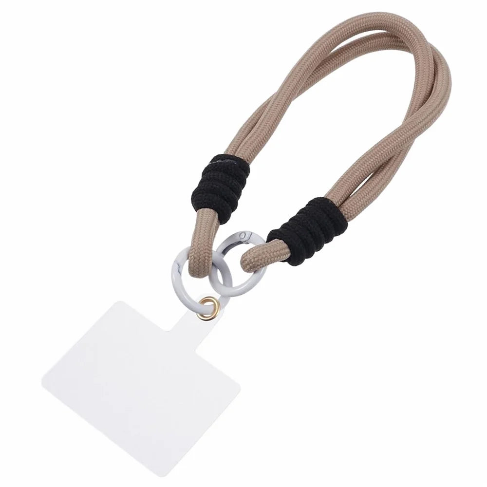 A4 Universal Phone Wrist Strap Lanyard Cameras Keyring Holder Short Strap with Tether Tab - Brown+Black - 1