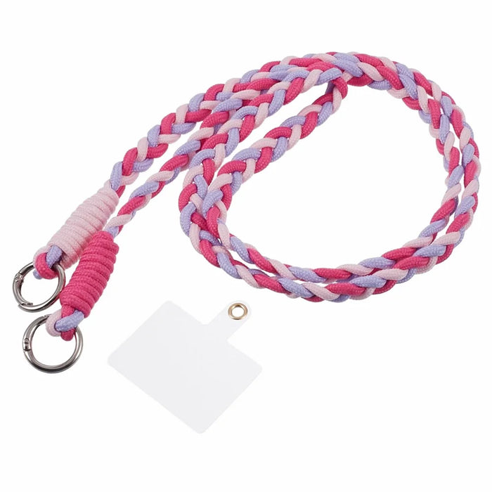 A5 Style 60cm Phone Crossbody Lanyard Weaving Polyester Shoulder Strap Phone Charms with Patch - Rose Purple - 2