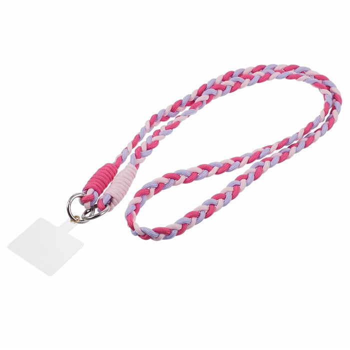 A5 Style 60cm Phone Crossbody Lanyard Weaving Polyester Shoulder Strap Phone Charms with Patch - Rose Purple - 3