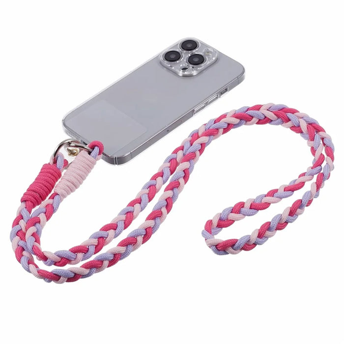 A5 Style 60cm Phone Crossbody Lanyard Weaving Polyester Shoulder Strap Phone Charms with Patch - Rose Purple - 4