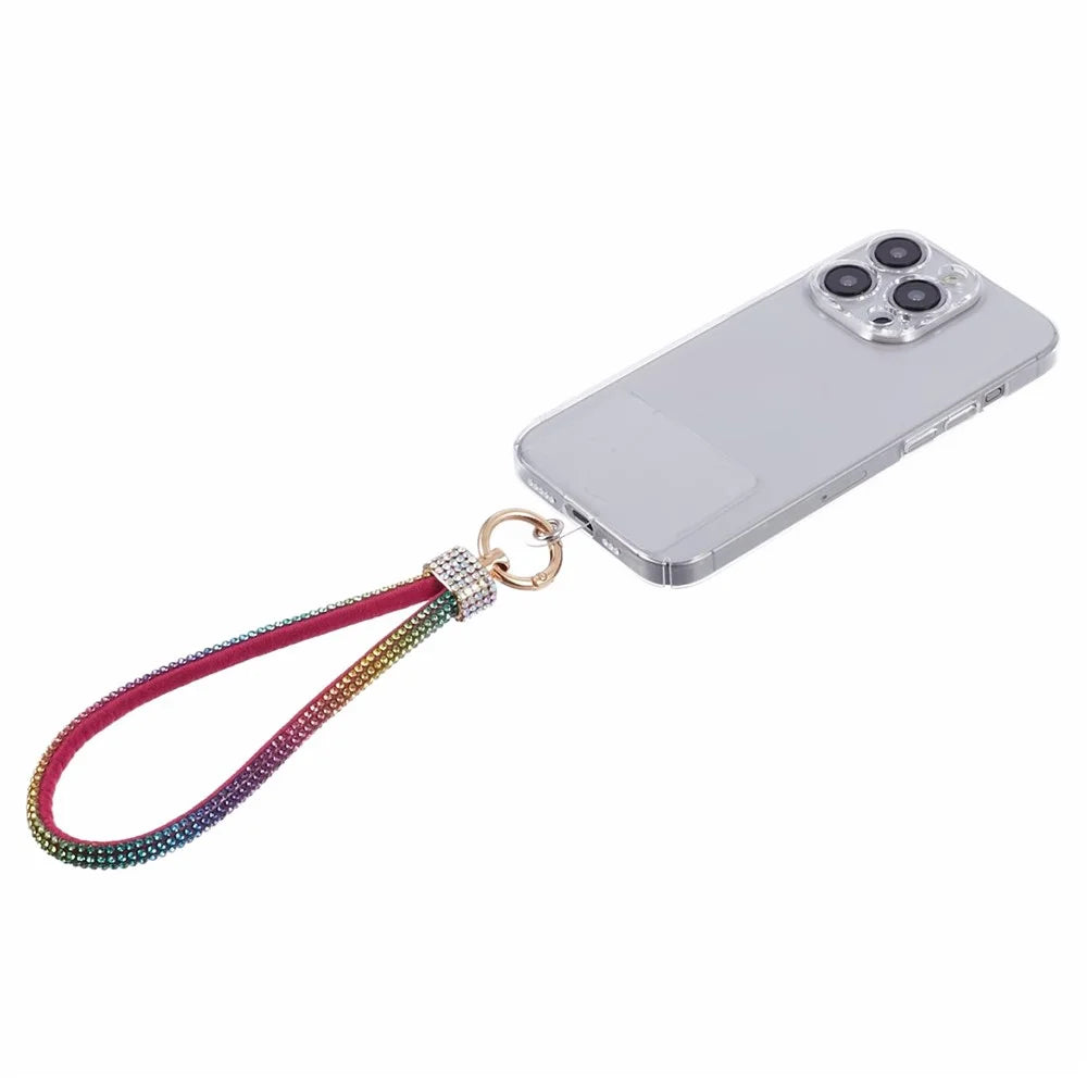 A12 Style Phone Wrist Strap Rhinestone Decor Bling Wristlet Key Chain with Patch - Multi-color - 1